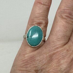 Sterling Silver Ring with Oval Boho Turquoise Gemstone